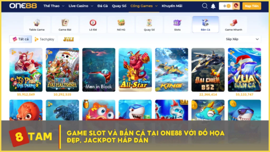 Game slot và bắn cá tại ONE88 với đồ họa đẹp, jackpot hấp dẫn