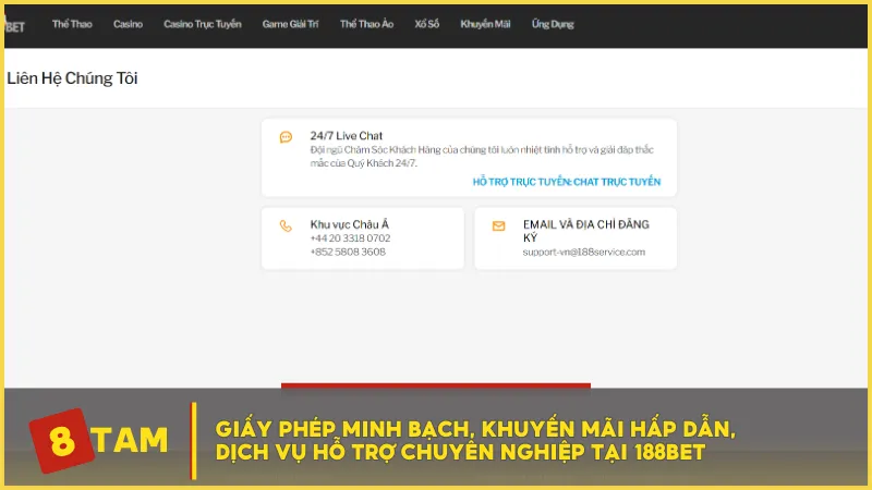 Giấy phép minh bạch, khuyến mãi hấp dẫn, dịch vụ hỗ trợ chuyên nghiệp tại 188BET