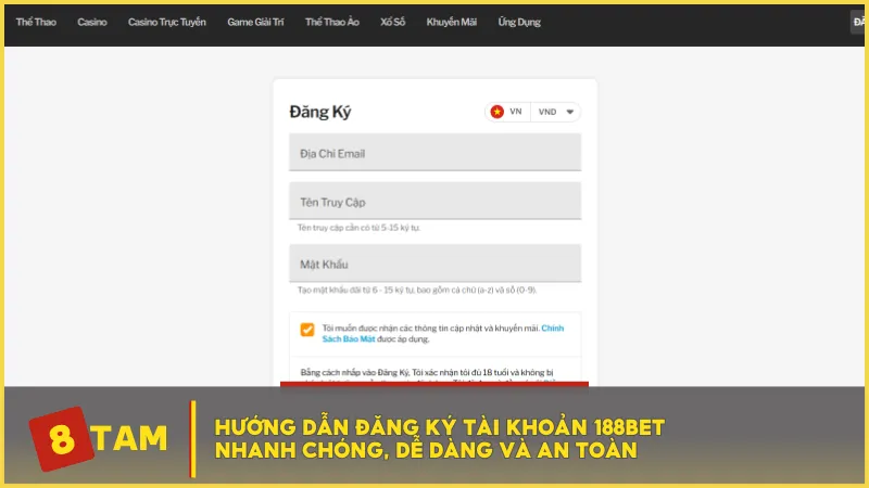 Hướng dẫn đăng ký tài khoản 188BET nhanh chóng, dễ dàng và an toàn