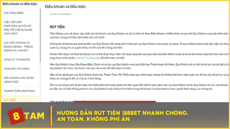 Hướng dẫn rút tiền 188BET nhanh chóng, an toàn, không phí ẩn