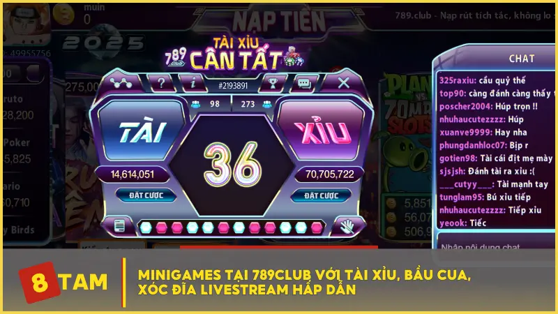 Minigames tại 789CLUB với tài xỉu, bầu cua, xóc đĩa livestream hấp dẫn