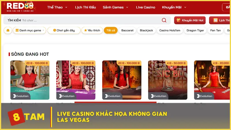 Live Casino RED88 khắc họa không gian “đậm chất” Las Vegas