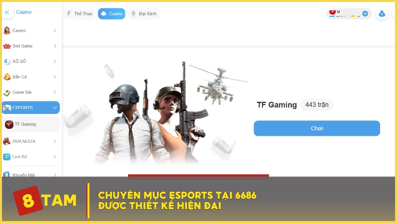 Chuyên mục Esports tại 6686 được thiết kế hiện đại