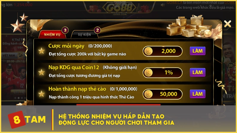 Hệ thống nhiệm vụ hấp dẫn tạo động lực cho người chơi tham gia 