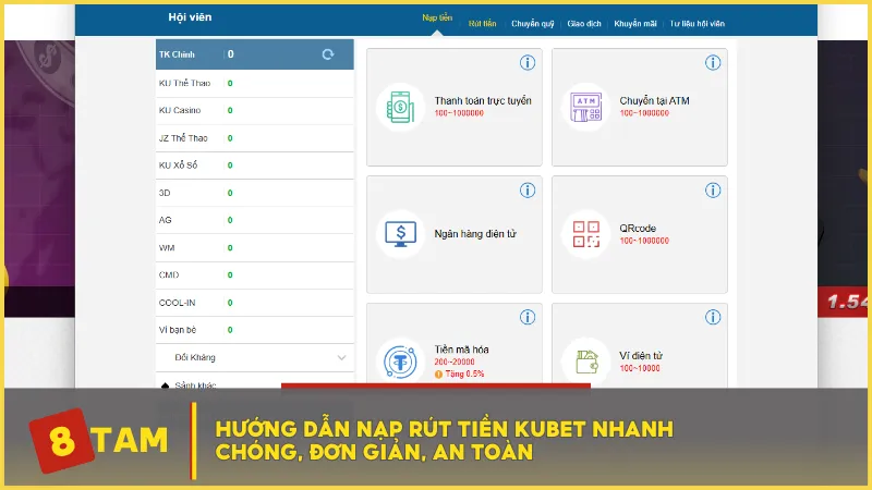 Hướng dẫn nạp rút tiền KUBET nhanh chóng, đơn giản, an toàn