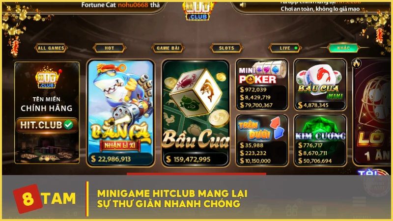 Minigame HITCLUB mang lại sự thư giãn nhanh chóng