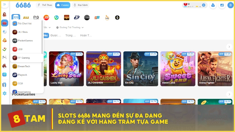 Slots 6686 mang đến sự đa dạng đáng kể với hàng trăm tựa game